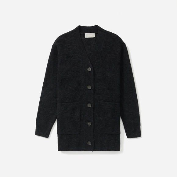 EUC Everlane Oversized Alpaca Cardigan - Heathered Black - Size M - Picture 2 of 6
